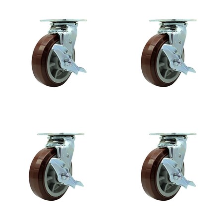 Service Caster Tool Box Caster Wheel Set 6'' Maroon Polyurethane Swivel Casters, 4PK TOOL-SCC-30CS620-PPUR-TLB-4